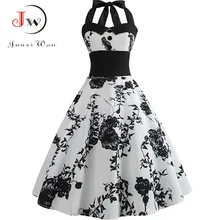 Vestido de verano para mujer ajustado Halter Vintage vestido estampado Floral elegante túnica vestidos de fiesta vestido de verano de talla grande Rockabilly