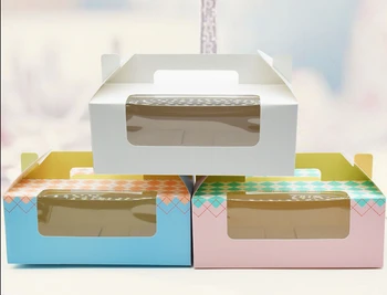 

Free Shipping 10PCS/LOT Six Cupcake Box Cake With PVC Window Packing Accessory Can Personality LOGO Size