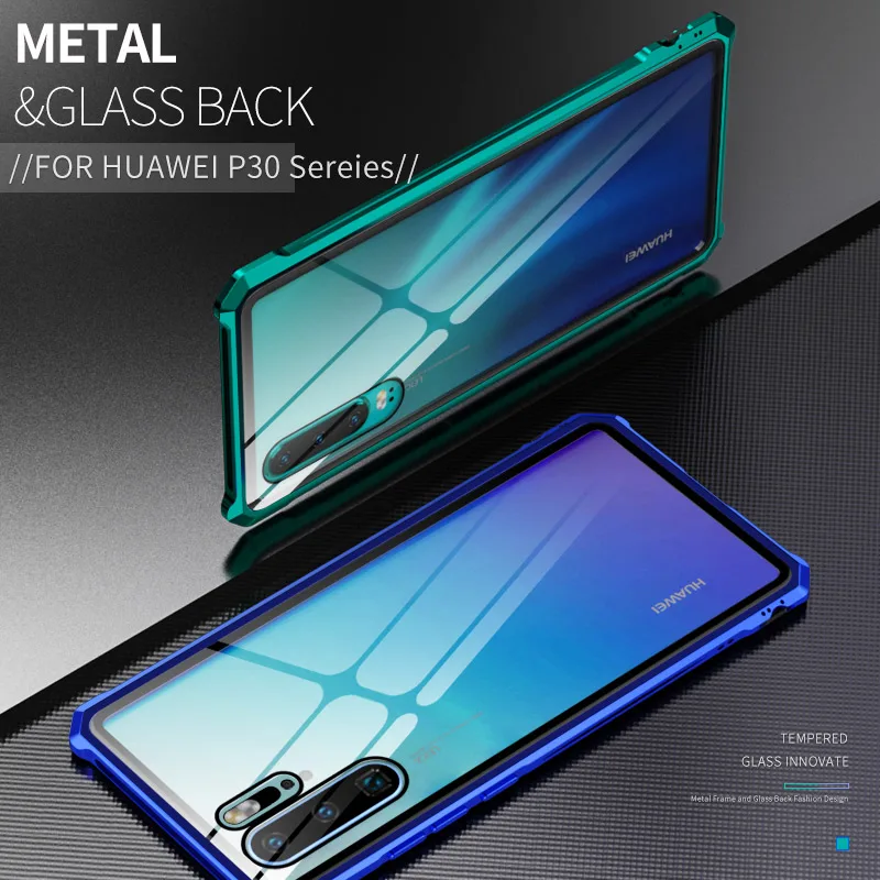 

Buckle Installation Metal Bumper Case For Huawei P30 Pro P30 Lite Hybrid Clear Tempered Glass Protection Case For Huawei P30