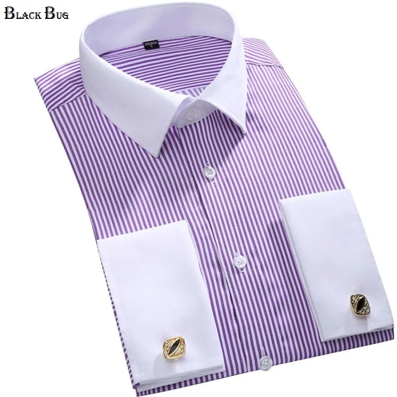 French Cuff Brand Mens Dress Shirts Long Sleeve Men Shirt Slim Fit Mens