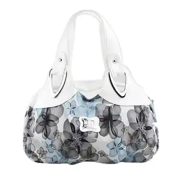 FGGS-Fashion handbag Women PU leather Bag Tote Bag Printing Handbags Satchel -Dream safflower + white Handstrap