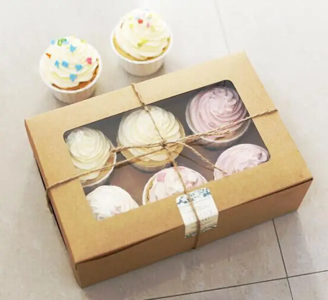 20pcs/lot 24*16*7.5cm Cattle paperboard cupcake boxes Gift box Pudding Western style snack box