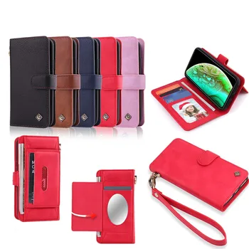 

Multi-Function Wrist Strap Leather Case Women Mirror Wallet Case Stand Card Slots Magnet Back Cover for iPhone 6 7 8 X XR XS MAX