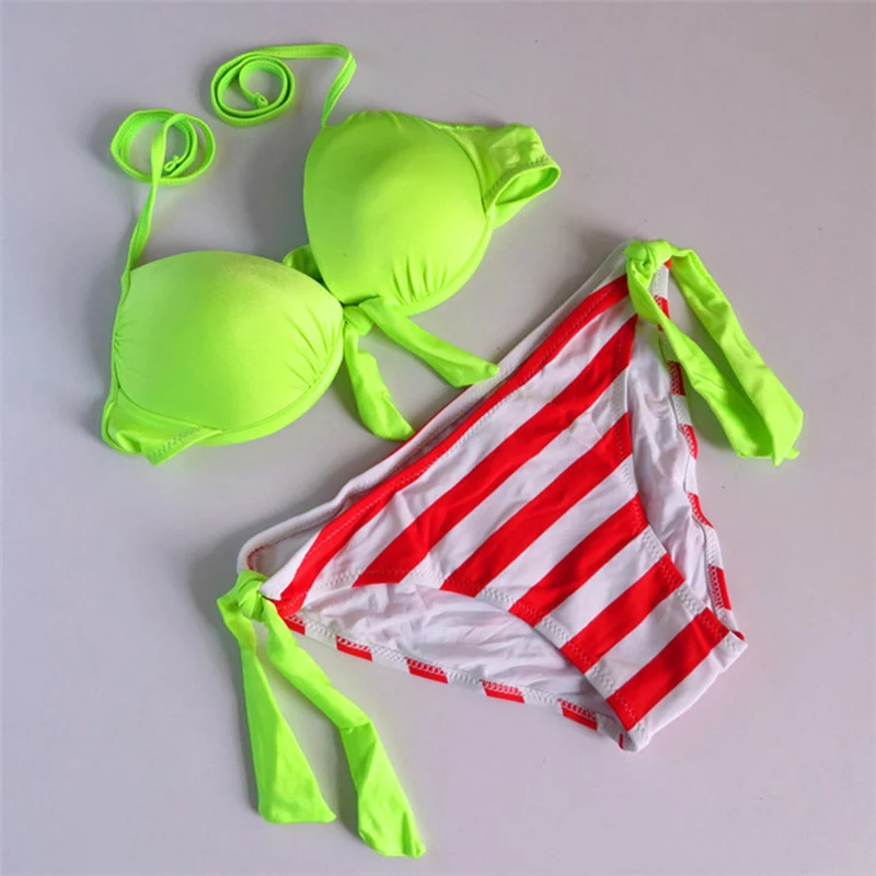Hot Sale Summer Women Swimwear Brand Push Up Bra Bikini Green Neon