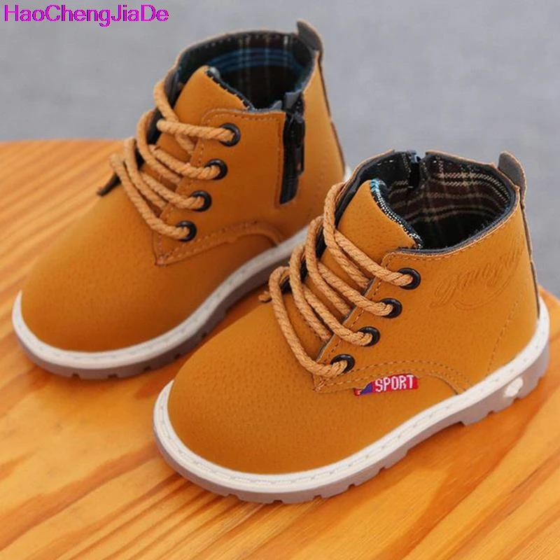 HaoChengJiaDe 2017 High-grade Children Shoes Leather Baby Boys Shoes Martin Boots Waterproof Breathable Lace-Up Ankle Girls Shoe
