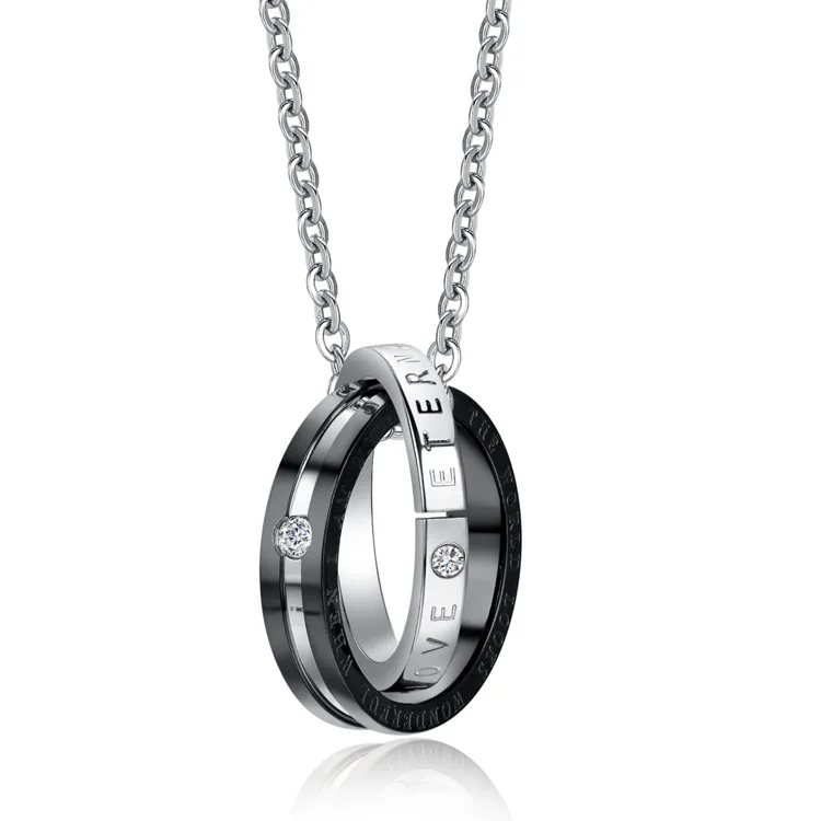 Горячая 316L Нержавеющая сталь двойной круг колье ожерелье s для женщин и мужчин модные ювелирные изделия хрустальные подвески ожерелье