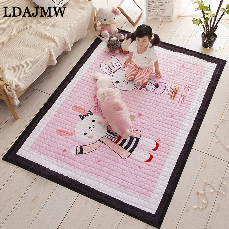 

LDAJMW Nordic Cartoon Carpet Bedroom Living Mattress Children's Room Bottom Non-slip Encryption Quilting Cute Crawling Mat