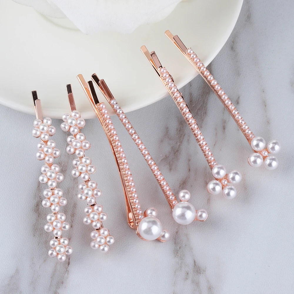 

1Pair Korean Elegant Women Crystal Pearl Barrettes Hair Clips Hairgrips Hairpins Headwear Hair Styling Tools Accessories
