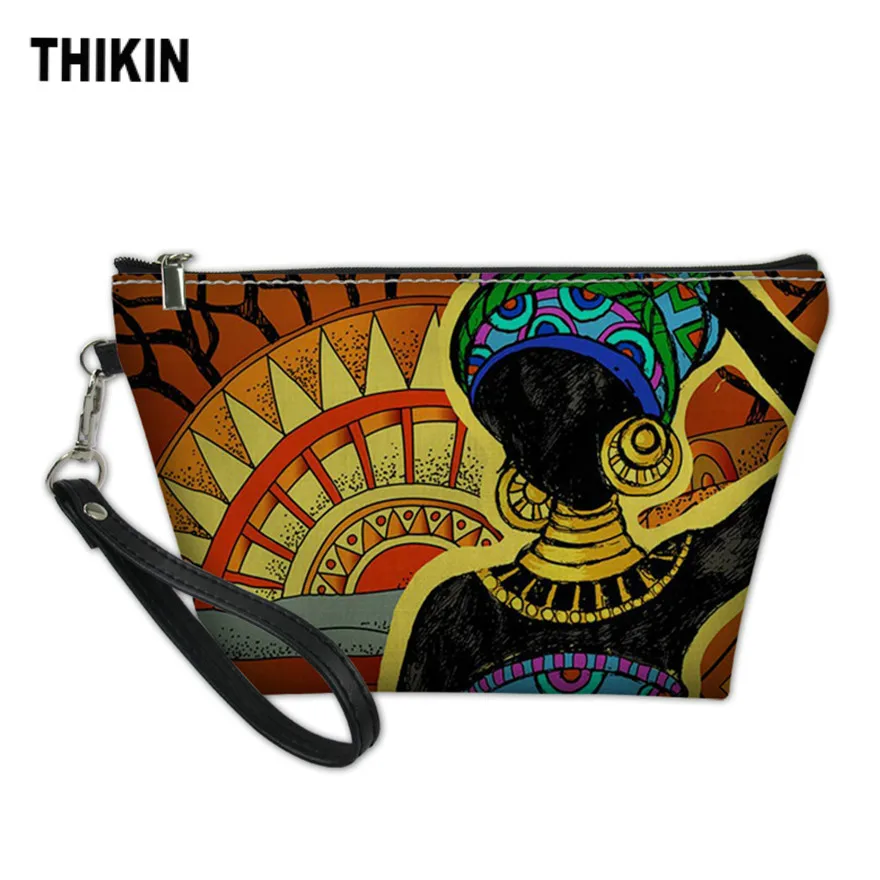 

THIKIN Makeup Bag for Women Girls Black Art African Printing Cosmetic Cases Ladies Wash Kit Bags Females Travel Toiletry Pouch