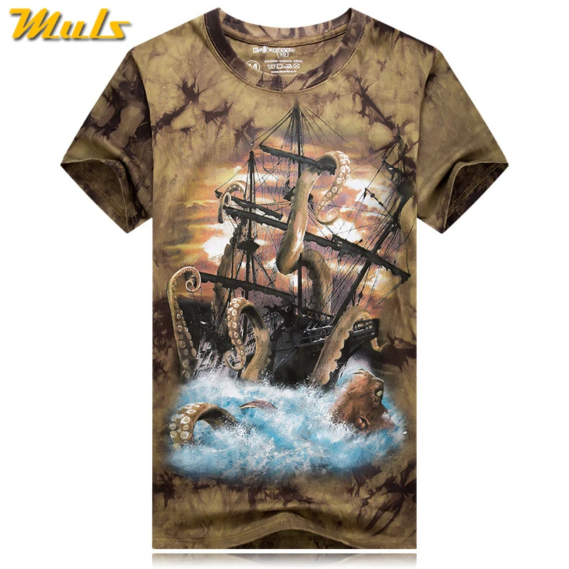 

Summer style print T shirts men cotton short quick dry Tie-dye men's T-shirts anime tshirts Octopus pattern 2017 Spring New