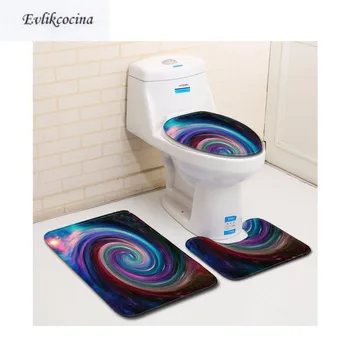 

Free Shipping 3pcs Night Colorful Starry Sky Banyo Bathroom Carpet U Toilet Bath Mat Set Pad Tapis Salle De Bain Alfombra Bano