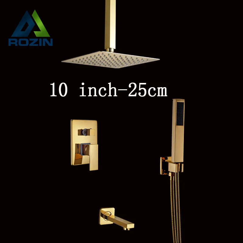 

Multi-choice Golden Luxury Bathroom Shower Faucet Wall/ceiling Mount Tub Shower Mixer Tap with Handshower