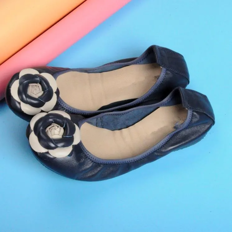 Балетки из натуральной кожи на плоской подошве; женская обувь на плоской подошве; Брендовые женские балетки на мягкой подошве; женские лоферы с цветами; большие размеры 35-43 - Цвет: Blue