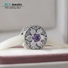 Se adapta a Pandora Charms Pulsera Diy Purple Clear CZ Granos de la Flor Original 925-Sterling-Silver Forget Me Not Del Grano Para La Joyería