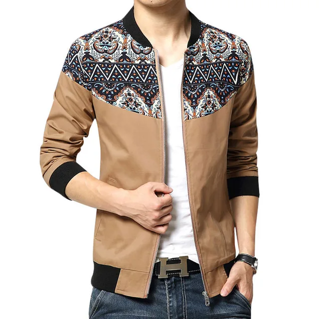 Round collar jacket men national style printing design New fashion men