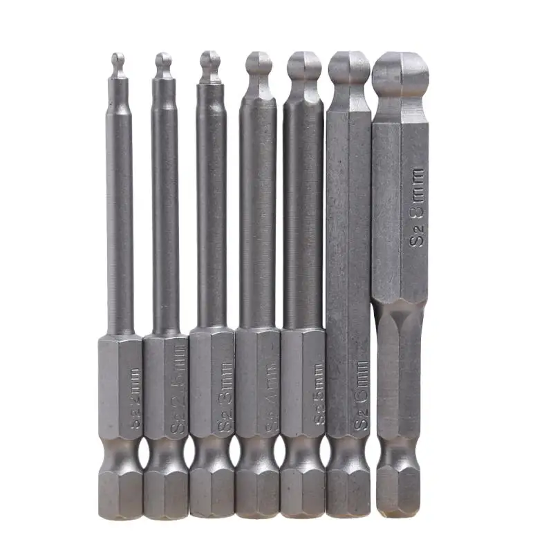 

7pcs 65mm Magnetic Screwdriver Bits S2 Steel Ball End Hexagon Head Hex Screwdriver Bits Drill Set H2 H2.5 H3 H4 H5 H6 H8