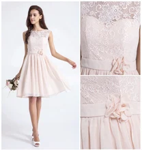 vestidos de festa Cheap Bridesmaid Dresses 2016 Pearl Pink Plus Sizes Knee-length Lace Scoop Wedding Party Dress