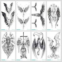 Rocooart szkic anioł fałszywy tatuaż krzyż skrzydła duże Taty mężczyźni tymczasowa naklejka tatuaż na tatuaże do ciała Tatouage Temporaire kobieta tanie tanio LC891-898 Zmywalny tatuaż 21x15 CM