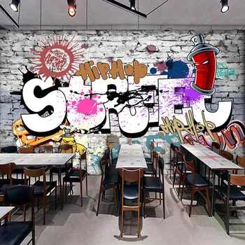 

Personality Retro Street Graffiti Photo Wallpaper Bar Restaurant KTV Clubs Creative Interior Decor Mural Papel De Parede 3D Sala