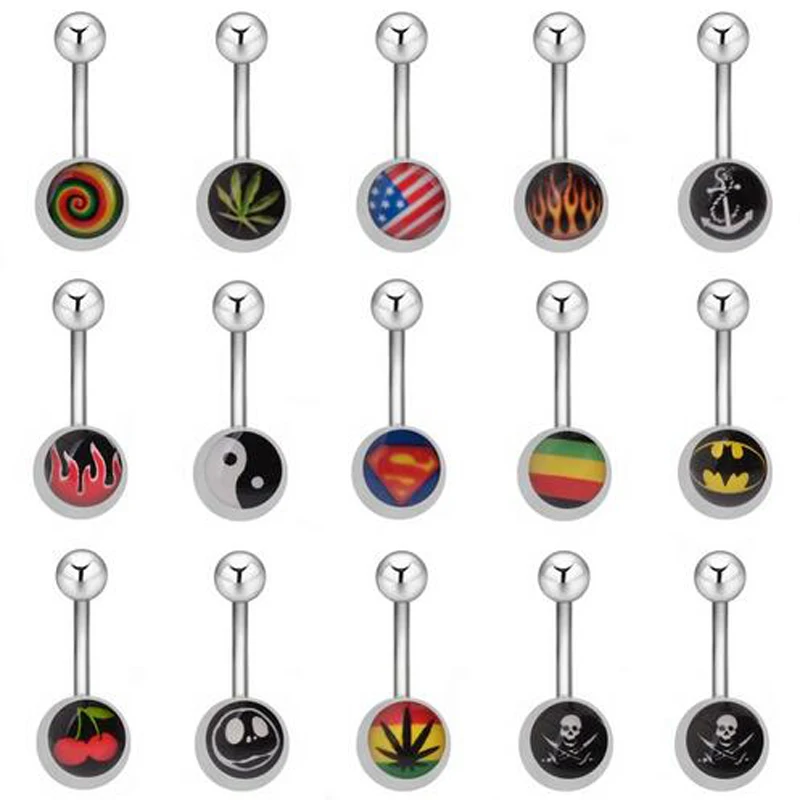 1 шт. хирургическая пупка из нержавеющей стали кольца с черепом пламенем вишневым