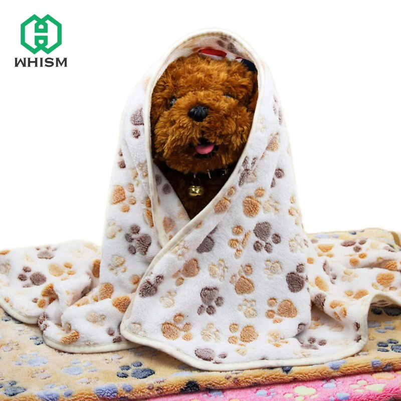 

WHISM Cute Floral Bed Mats Pet Sleep Warm Paw Print Puppy Fleece Soft Blanket Beds Mat For Dog Cat Sleeping Pad