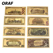 Billetes falsos de 1/2/5/10/50/100/20, billetes de banco de oro de EE. UU., billetes de banco de 100, billetes de banco en oro de 24K, 8 Uds.