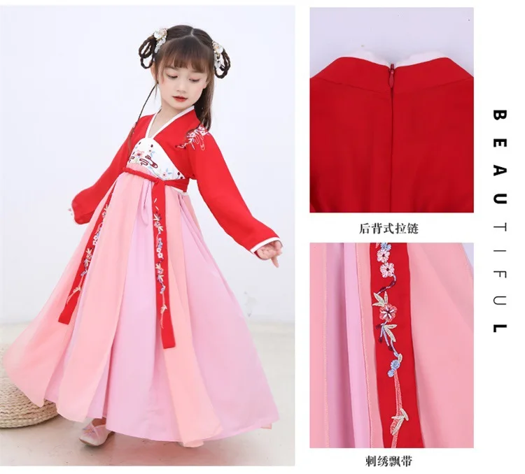 Красный Hanfu Детский костюм для классических танцев Китайский традиционный ханьфу фея платье сценическая одежда костюм для детей SL1086