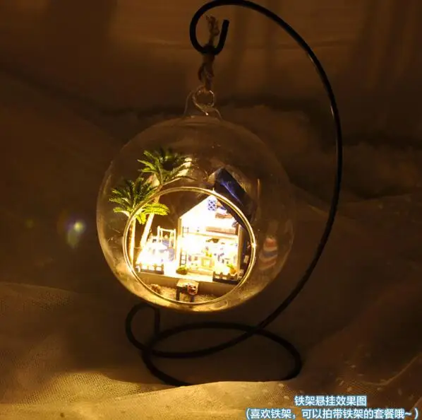 DIY Стекло мяч Кукольный дом модель Строительство Наборы Деревянный Мини ручной миниатюрный кукольный домик игрушка подарок на день рождения