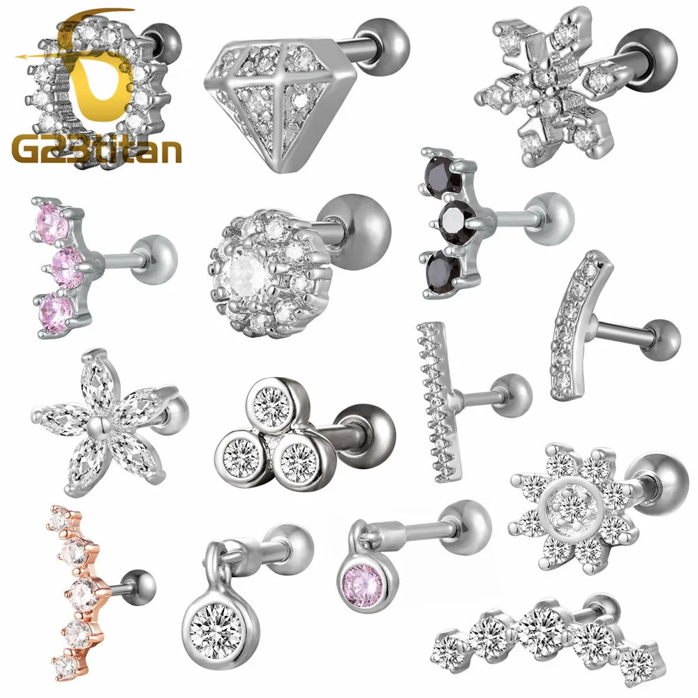 

Hot Sale Surgical Titanium Crystal Ear Helix Tragus Piercing Earrings Men Women Body Jewelry