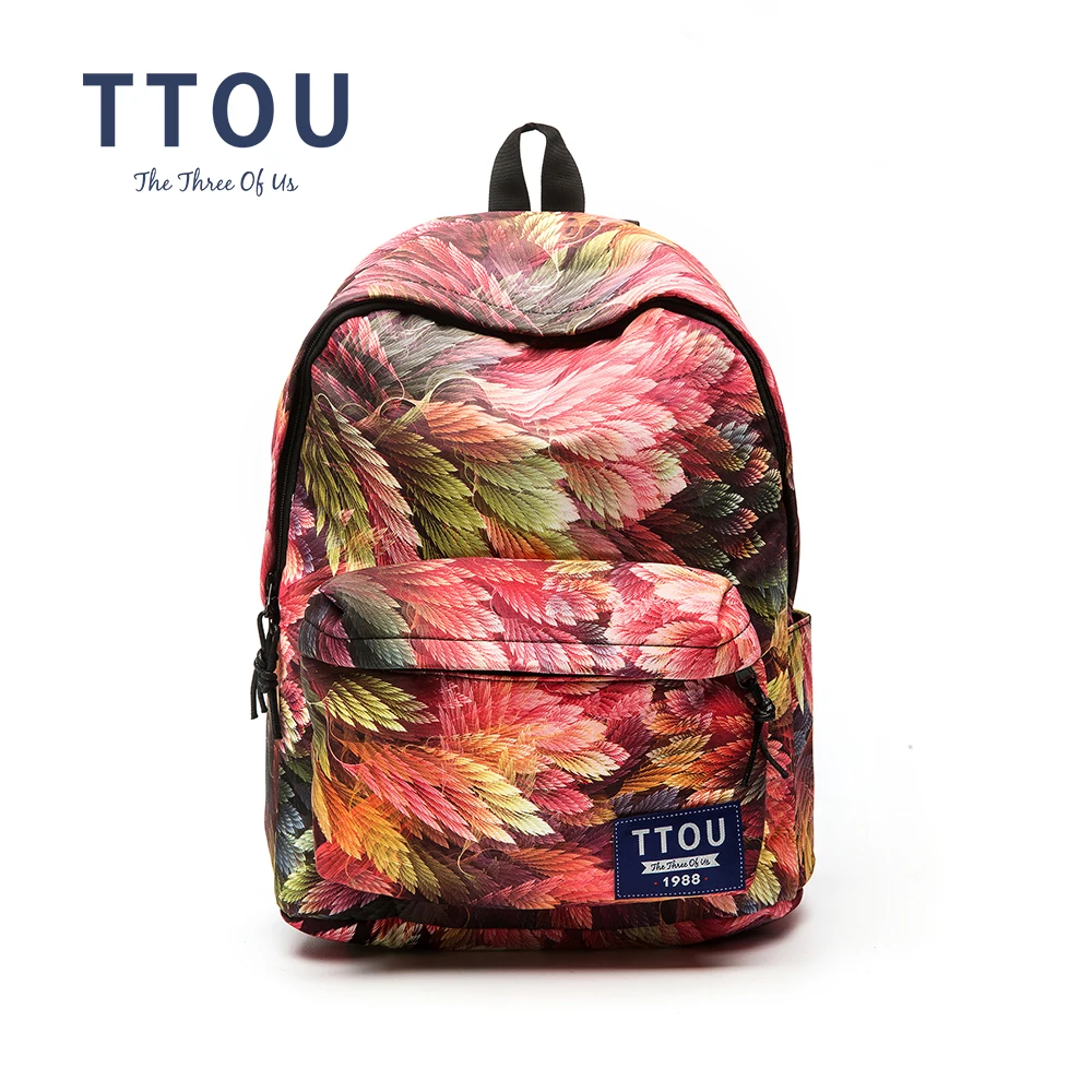 

TTOU Design Red Color Leaf Printing Backpack Teenage Girls School Bag Women Backpack Travel Bag Gift for Girls Can put in A4