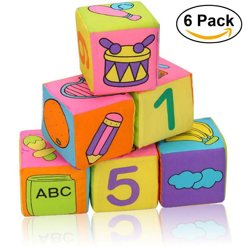

6pcs Baby Toy Plush Block Cloth Cube Blocks Building Rattles Newborn Baby Early Educational Toy Bell