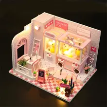 Macchina bambola mobili casa di bambola di legno kit miniature fai da te accessori casa delle bambole luce bambini giocattoli casa di maison poupee en bois