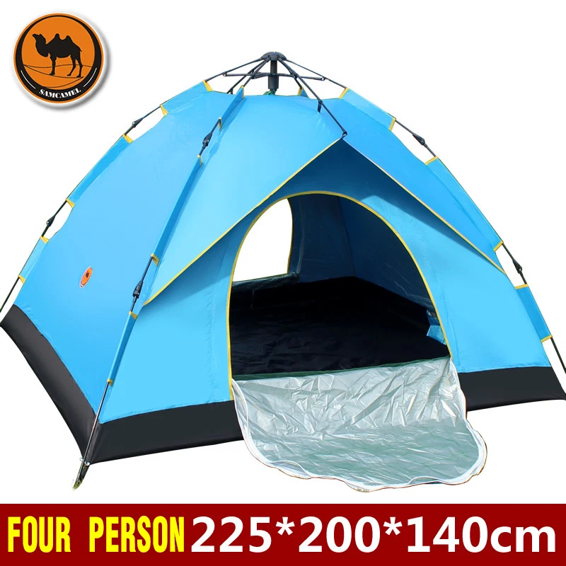 Однослойная Автоматическая палатка для 3-4 человек, наружная Водонепроницаемая полиэфирная водонепроницаемая ткань с серебряным покрытием, семейная палатка для путешествий