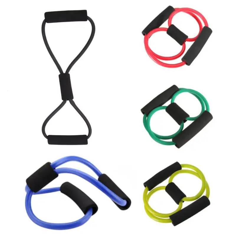 8 tipo Yoga tubo de látex de caucho entrenamiento muscular resistencia banda elástica cuerda gimnasio Fitness Equipment Color al azar