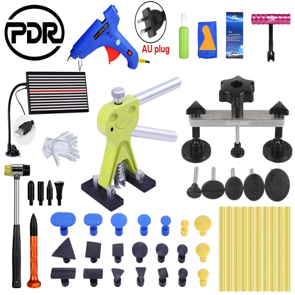 

PDR Car Body Dent Lifter Puller 10pcs Glue Sticker Dent Repair Hail PDR Removal Tool LED Line Board Rubber Hammer