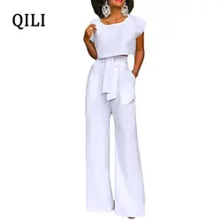 QILI Для женщин широкие брюки комбинезоны лето Повседневное комплект из двух предметов комбинезон короткий топ + длинные штаны женские