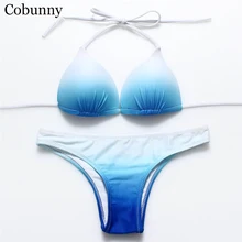 COBUNNY 2017 Новый Сексуальный Комплект Бикини Купальники Дамы Купальные Костюмы Для Женщин Градиент Bikinis Бразильский Пляжная Холтер купальник