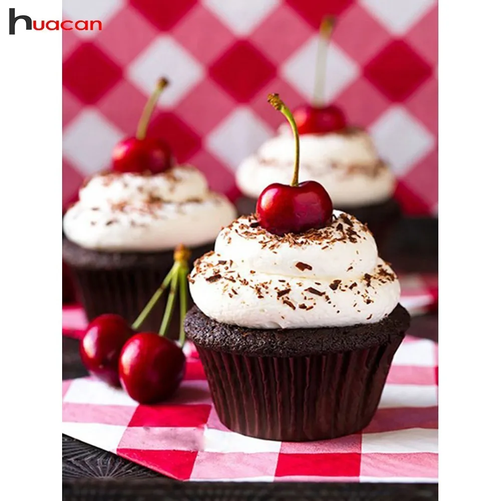 

HUACAN DIY Diamond Painting Cake Cross Stitch Mosaic Diamond Embroidery Cherry Decoration Full Square/Round Drill