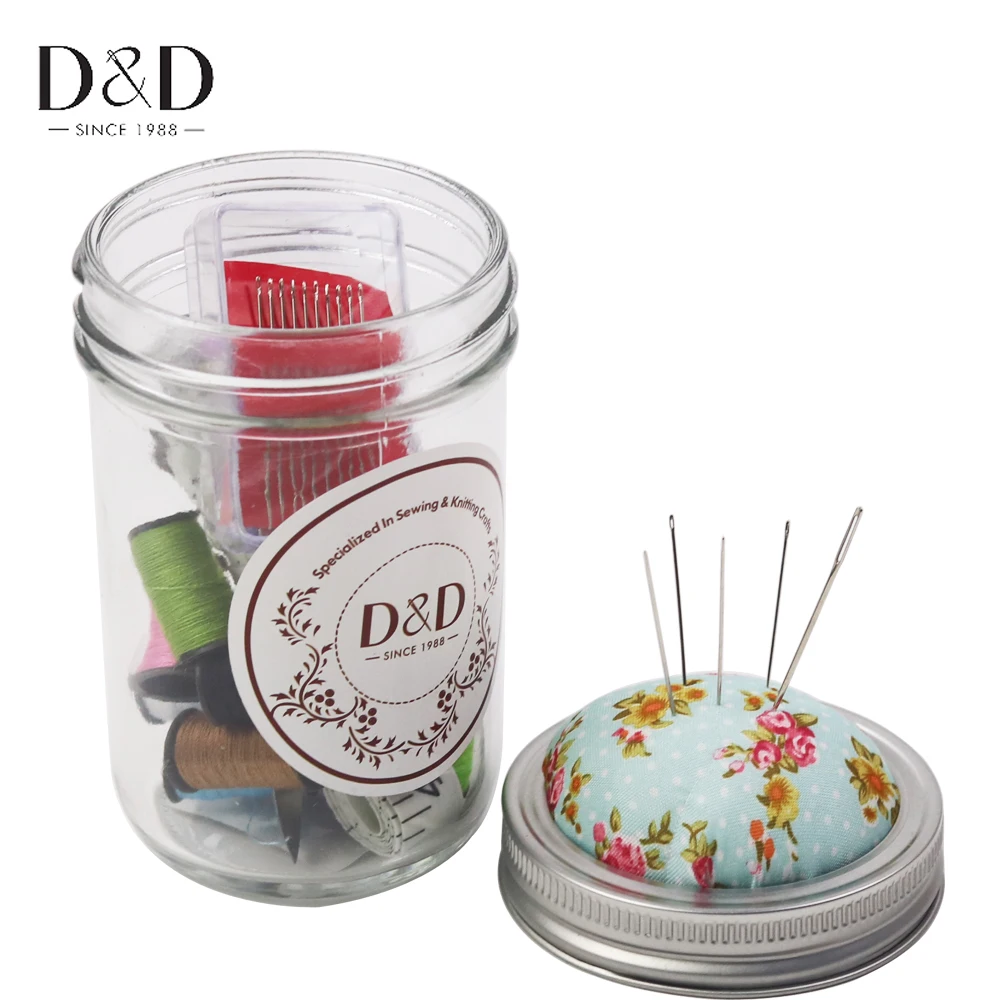 D&ampD Embroidery Sewing Kits Box Fabric Covered Pin Cushion Bottle DIY Needle Thread Tools Storage | Дом и сад
