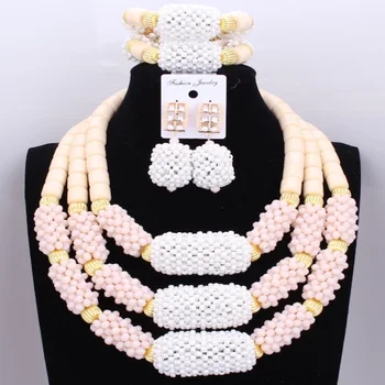 

Beige Coral Beads Nigerian African Wedding Bridal Jewelry Sets Chunky Big Balls Bold Statement Necklace Set Free Shipping 2017