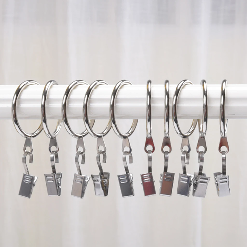10PCS Strong Metal Drapery Window Curtain Ring Rustproof Bath Curtain Rod Clips, 28/32/38/45mm Diameter