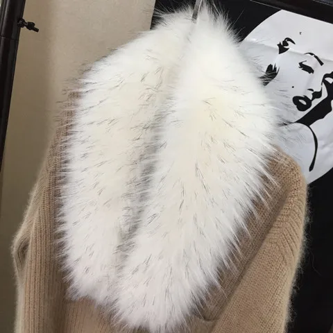 Новое поступление, женская зимняя куртка с воротником из искусственного меха, капюшон, меховой декор, мягкий шарф из искусственного меха, разные цвета - Цвет: white raccoon