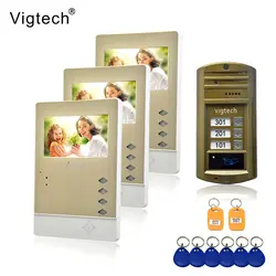 Vigtech 4,3 ''Цвет видео-телефон двери 3 Мониторы с 1 внутрнний дверной звонок может управлять 3 домов для многоквартирных RFID Камера