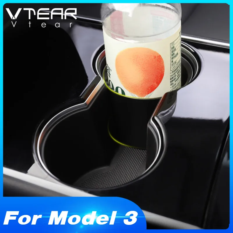 

Vtear For Tesla model 3 accessories Water Cup Holder Organizer Adapter Interior Parts Center console storage 2018 2019 2020