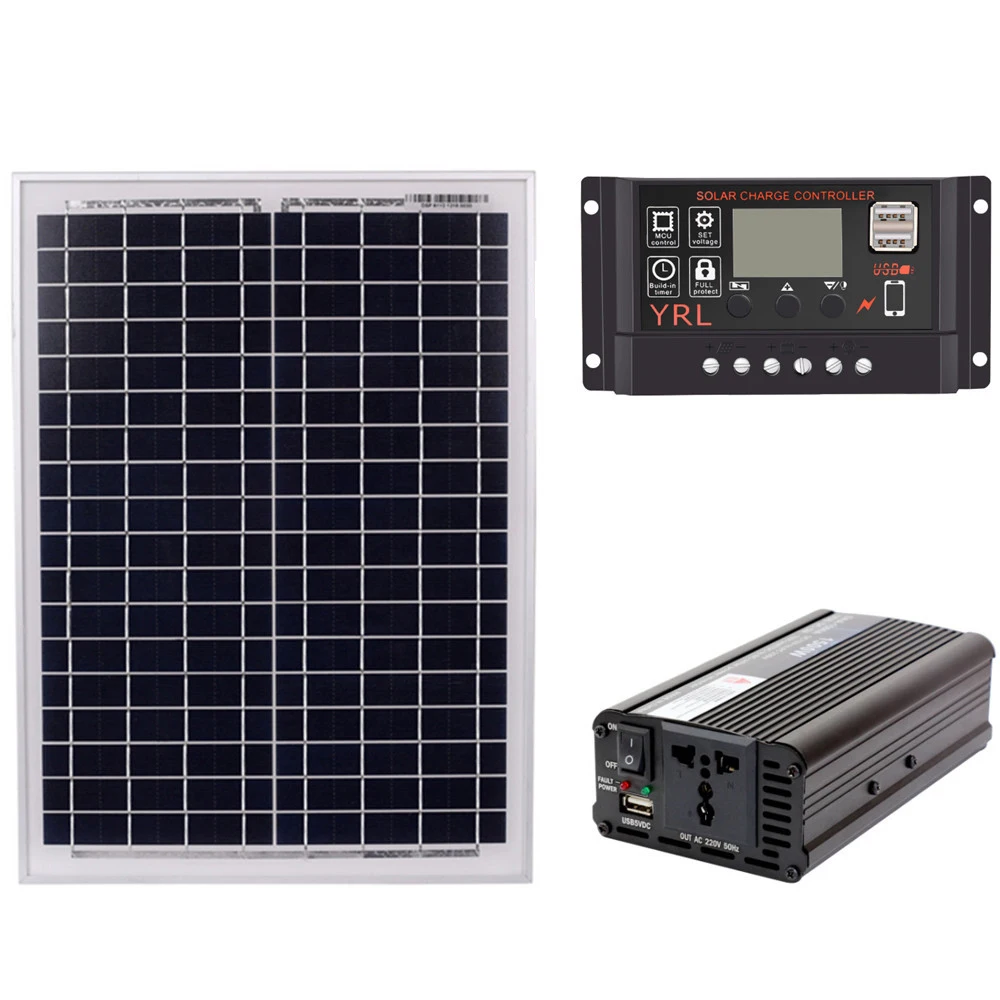 18V20W солнечная панель+ 12 В/24 В контроллер+ 1500 Вт Инвертор AC220V комплект, подходит для наружного и домашнего солнечного энергосберегающего питания