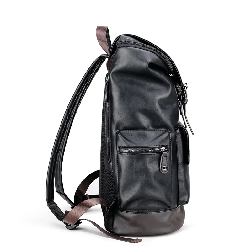 Черный мужской рюкзак из искусственной кожи, японский стиль, мужской школьный рюкзак для 1" ноутбука, Водонепроницаемый Школьный рюкзак, модный однотонный мужской рюкзак