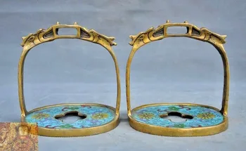 

wedding decoration 5"Chinese bronze Cloisonne Gilt animal Dragon statue Horse Stirrup Stirrups pair
