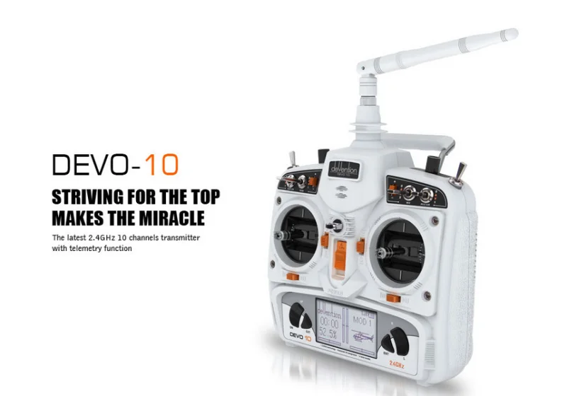 2014 Newest White Walkera DEVO 10 CH 10ch Transmitter 2KM 2.4Ghz Telemetry Function Radio System + RX1002 Receiver 11027