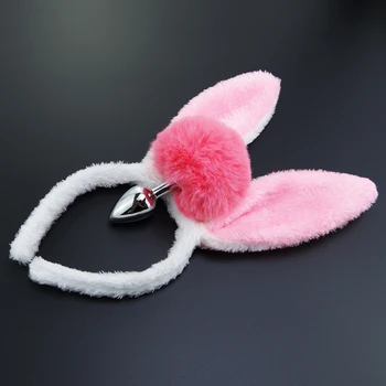 Gifts for Lover Sex Toys Kawaii Bunny Tail With Ears Female Butt Plug Cute Rabbit Tail With Plush Ear Metal Anal Plug Women Gay 6