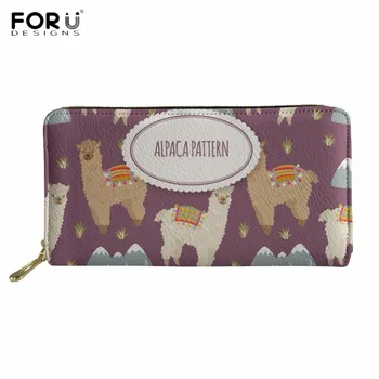 

FORUDESIGNS Cute Animal Alpaca Floral 3D Print Long PU Leather Wallet Woman Brand Design Female Large Purse Zipper Card Holder